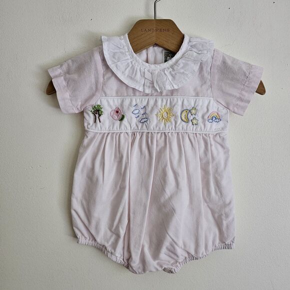 Christian Elizabeth Nature Emboroided Baby 9 month Romper With Ruffle Collar. - Picture 1 of 7